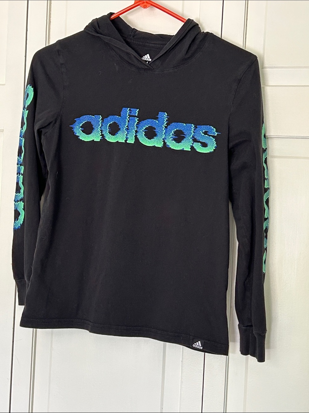 adidas Black Hoodie with Blue-Green Logo